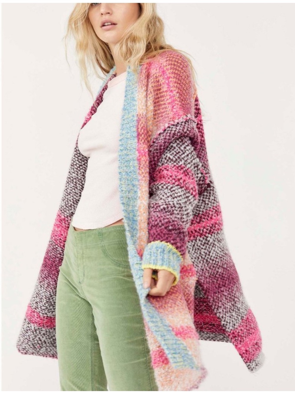 Free People Daydreamer Cardigan Patchwork Multicolor Chunky Knit Sweater XS - Picture 2 of 8